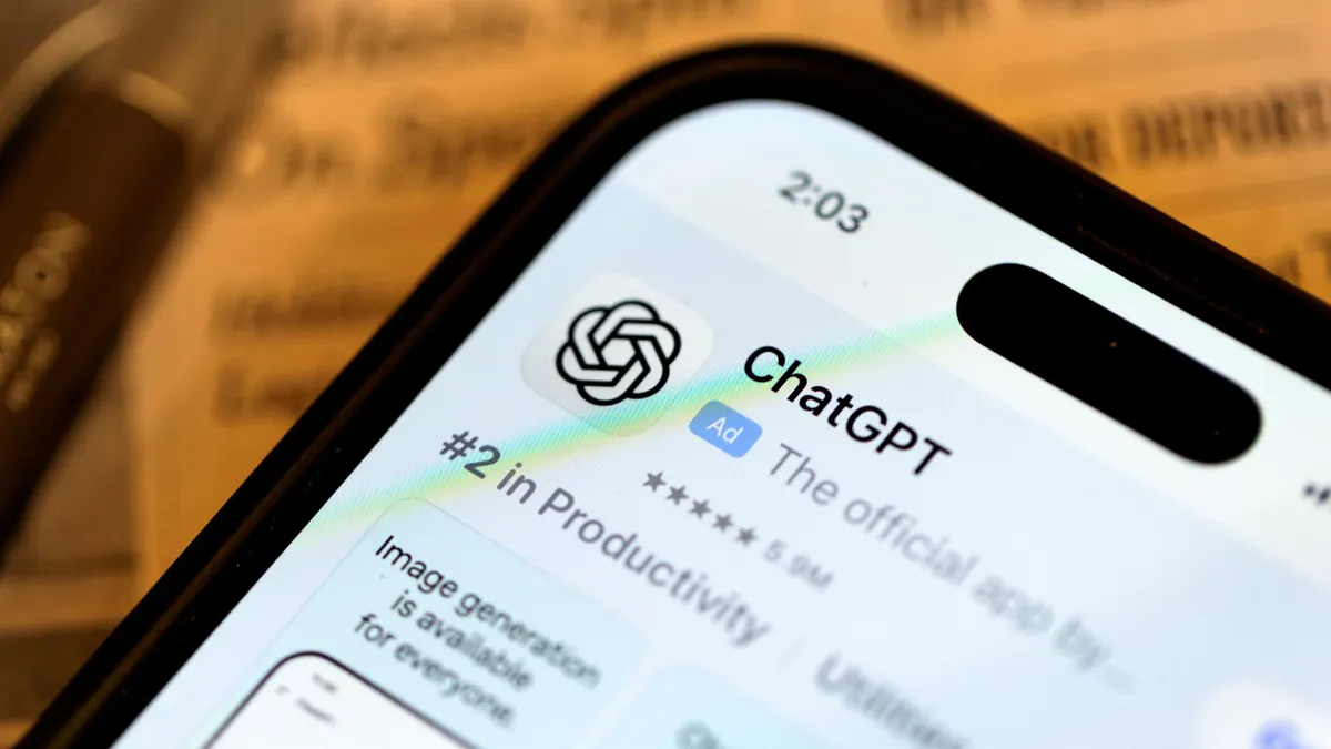 The ChatGPT app is shown on a cell phone.