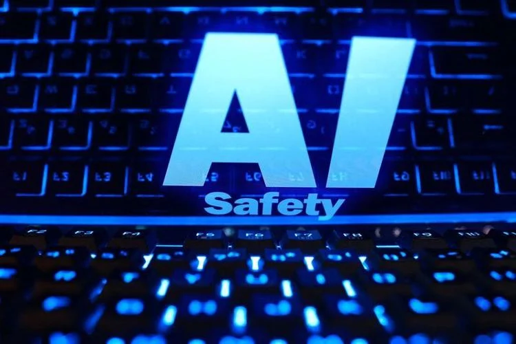 Illustration shows "AI Safety" words and keyboard