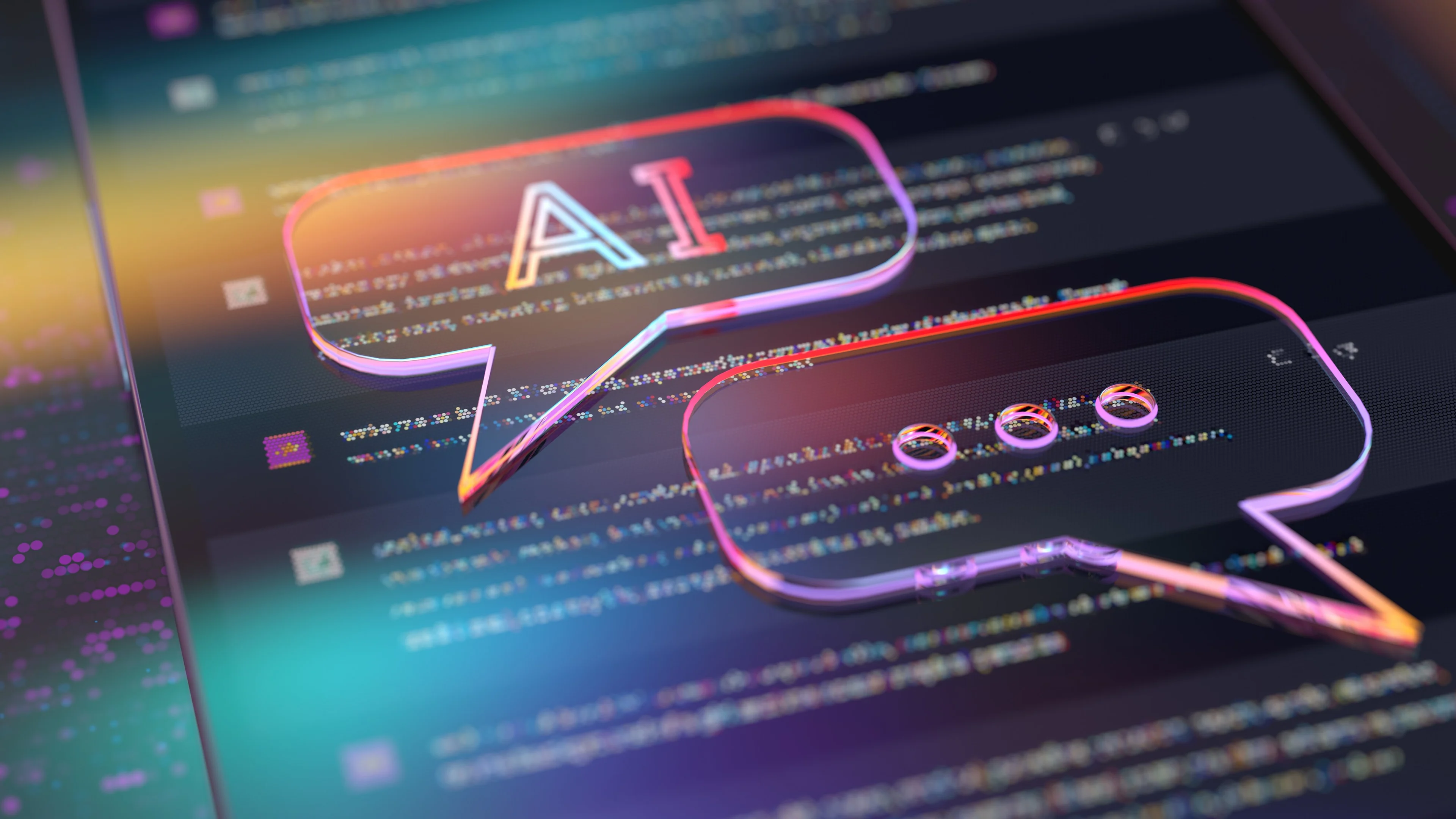 AI chat bubbles on a digital screen.
