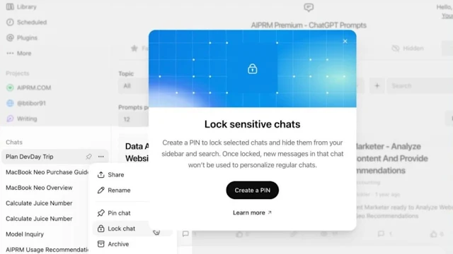 OpenAI Adds Locked Chats with PIN Protection to ChatGPT