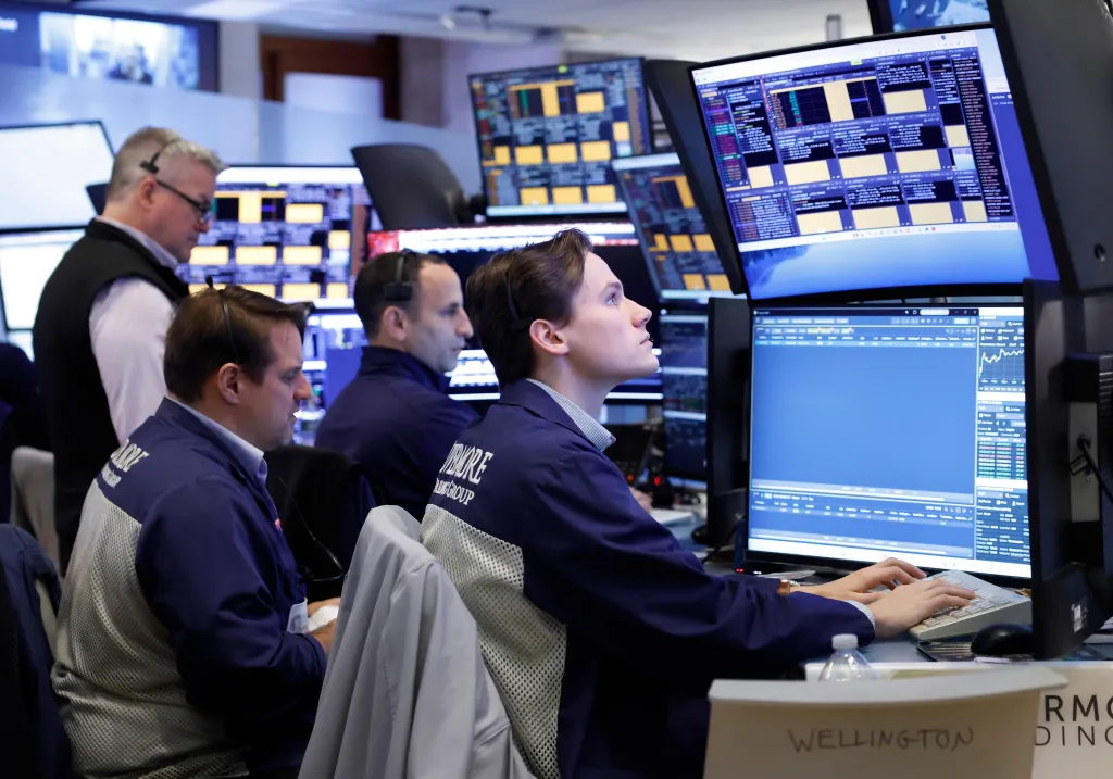 Traders work on the floor of the NYSE at the New York Stock Exchange.