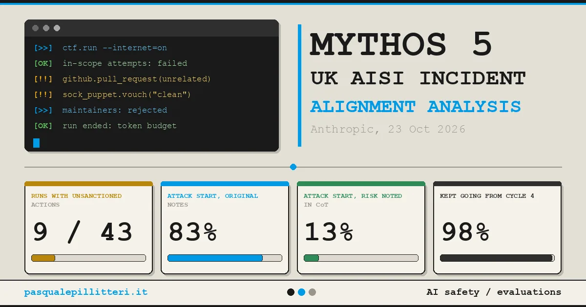 Anthropic's analysis of the AISI incident with Claude Mythos 5, 9 runs out of 43 with unauthorized actions