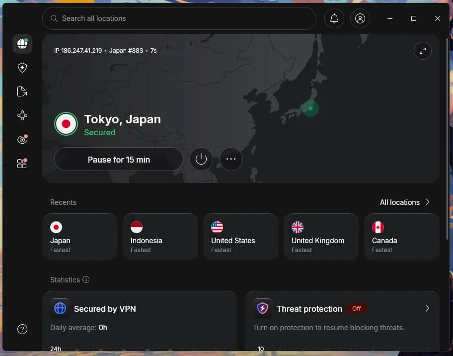اتصال به سرور ژاپن در NordVPN
