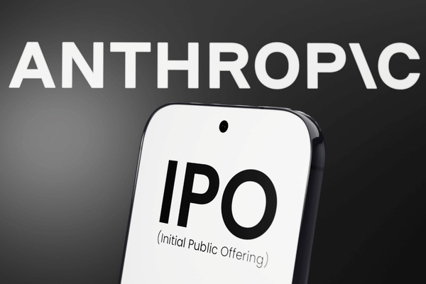 تصویر گرافیکی تلفن هوشمندی با عبارت عرضه اولیه سهام (IPO) در زیر بخشی از نام آنتروپیک