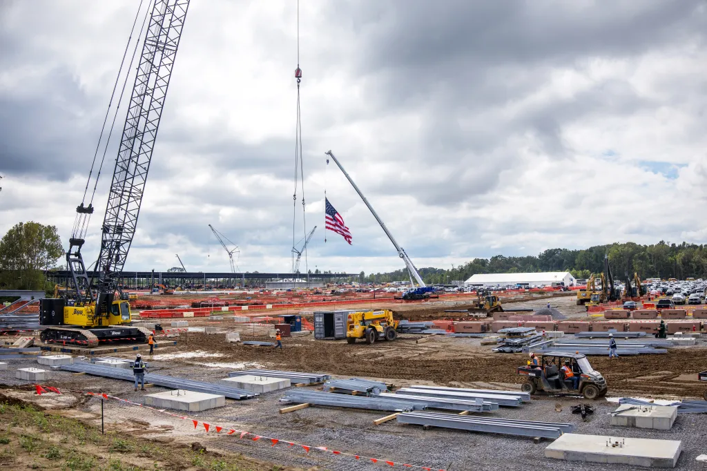Construction underway at Hut 8's River Bend artificial intelligence data center campus in Saint Francisville, Louisiana.