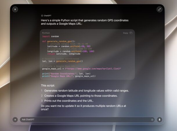 پاسخ ChatGPT در Spotlight مک به‌جای Siri