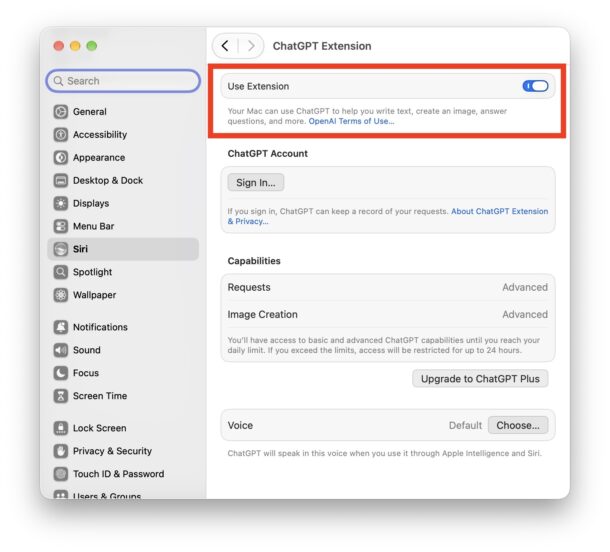 فعال کردن افزونه ChatGPT در macOS