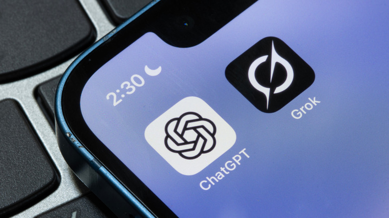 The iOS icons for ChatGPT and Grok sit on an iPhone.