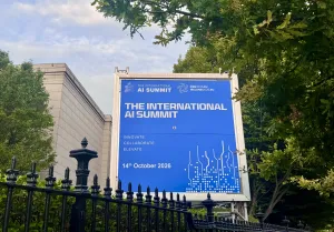 Demis Hassabis on stage at the International AI Summit in Dublin, Ireland.