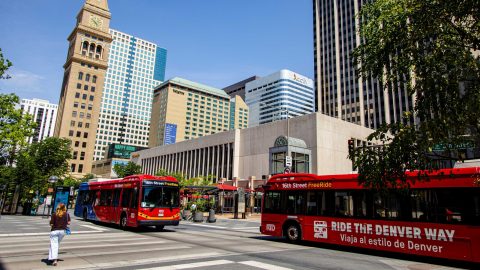 Outside Independence Plaza in downtown Denver on Aug. 12, 2026. (Bernadette Berdychowski / The Denver Gazette)