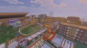 A landscape shot of Mike Tomlin's Minecraft city.