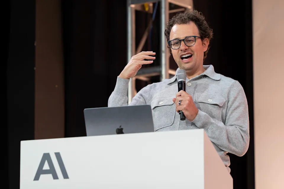 IMAGE DISTRIBUTED FOR ANTHROPIC - Anthropic CEO Dario Amodei and Chief Product Officer Mike Krieger unveil Claude 4 during the Code with Claude conference, announcing both Opus 4 and Sonnet 4 AI models to developers and industry leaders on Thursday, May 22, 2025 in San Francisco. (Don Feria/AP Content Services for Anthropic)