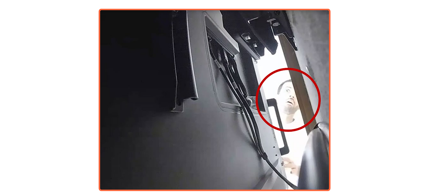 A screenshot allegedly showing Alfozan checking on the device behind a monitor in OpenAI's San Francisco offices.