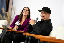 Savannah Sellers and Ice-T speak onstage during the The Business of Fandom: NBC100 and the Power of Cultural Moments panel at the Variety Experience & Culture Summit: The IRL Advantage presented by OUTFRONT held at The Penn District by Skylight on October 07, 2026 in New York, New York.