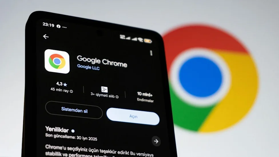 Google Chrome app on a smartphone with logo