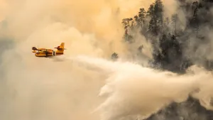 A Super-Scooper plane drops a load of water on the southeast corner of the Aspen Acres fire near Colorado City on Friday, July 3, 2026. (The Gazette, Michael G. Seamans)
