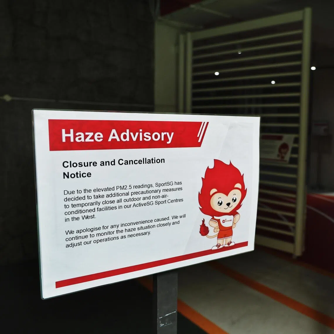 ActiveSG announced the closure of all outdoor and non-air-conditioned facilities at its sport centres due to unhealthy PSI readings.