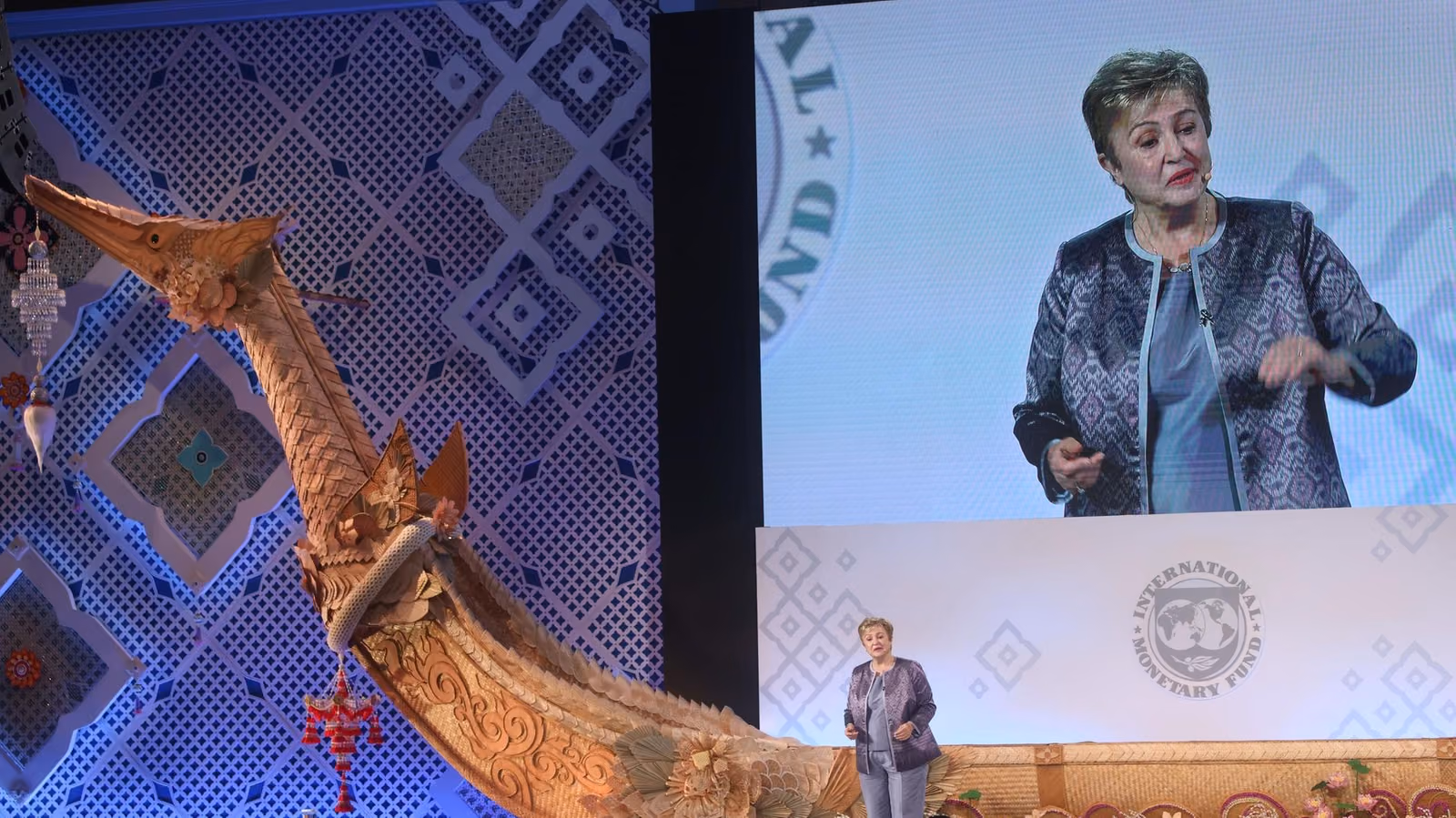 International Monetary Fund (IMF) Managing Director Kristalina Georgieva speaks during...