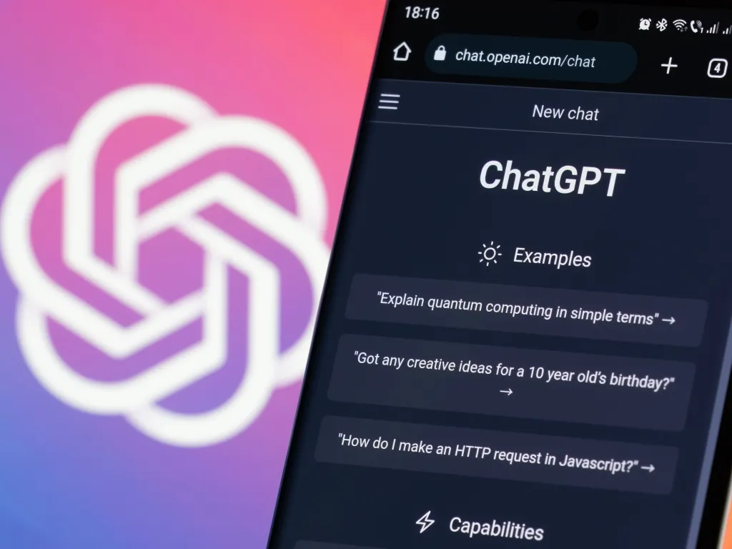 صفحه وب ChatGPT، نمونه اولیه یک چت‌بات هوش مصنوعی، روی تلفن همراه در وب‌سایت OpenAI در پورتلند ایالت اورگن، ۸ فوریه ۲۰۲۳.