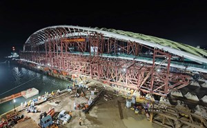 187m long, 1,400-ton steel arch of pedestrian bridge sets off for Ho Chi Minh City on October 18th