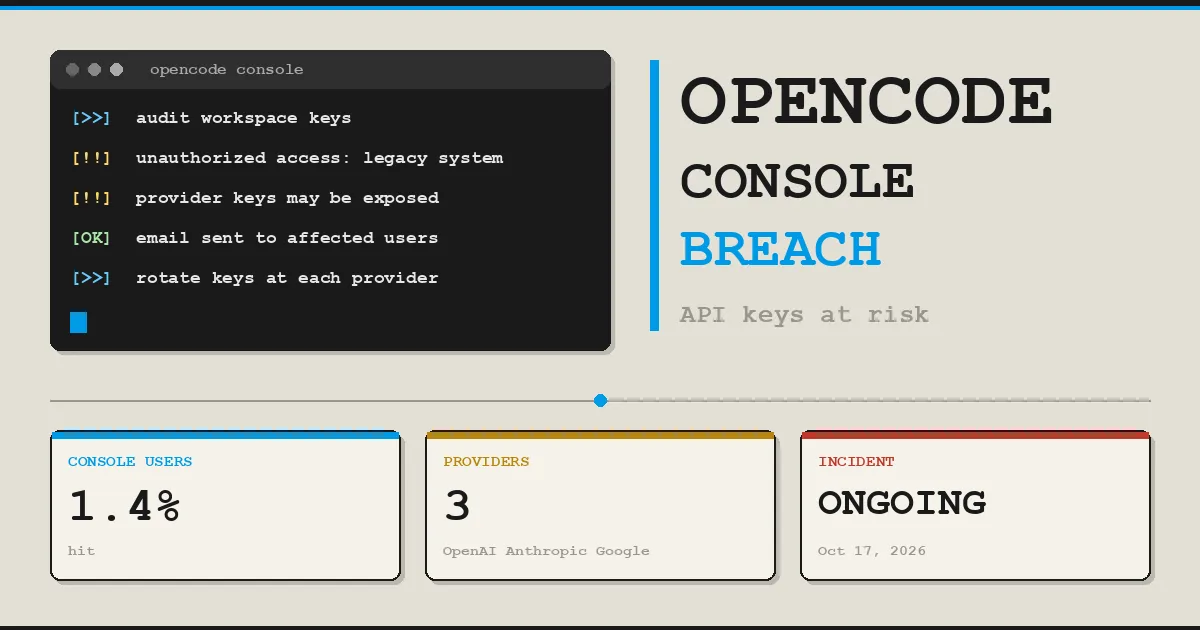حمله به پنل OpenCode، کلیدهای API اوپن‌ای‌آی، آنتروپیک و گوگل را در معرض خطر قرار داده است