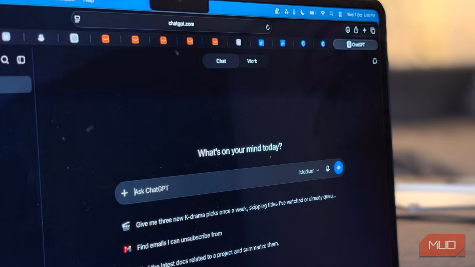 Ask ChatGPT what's on your mind prompt on MacBook