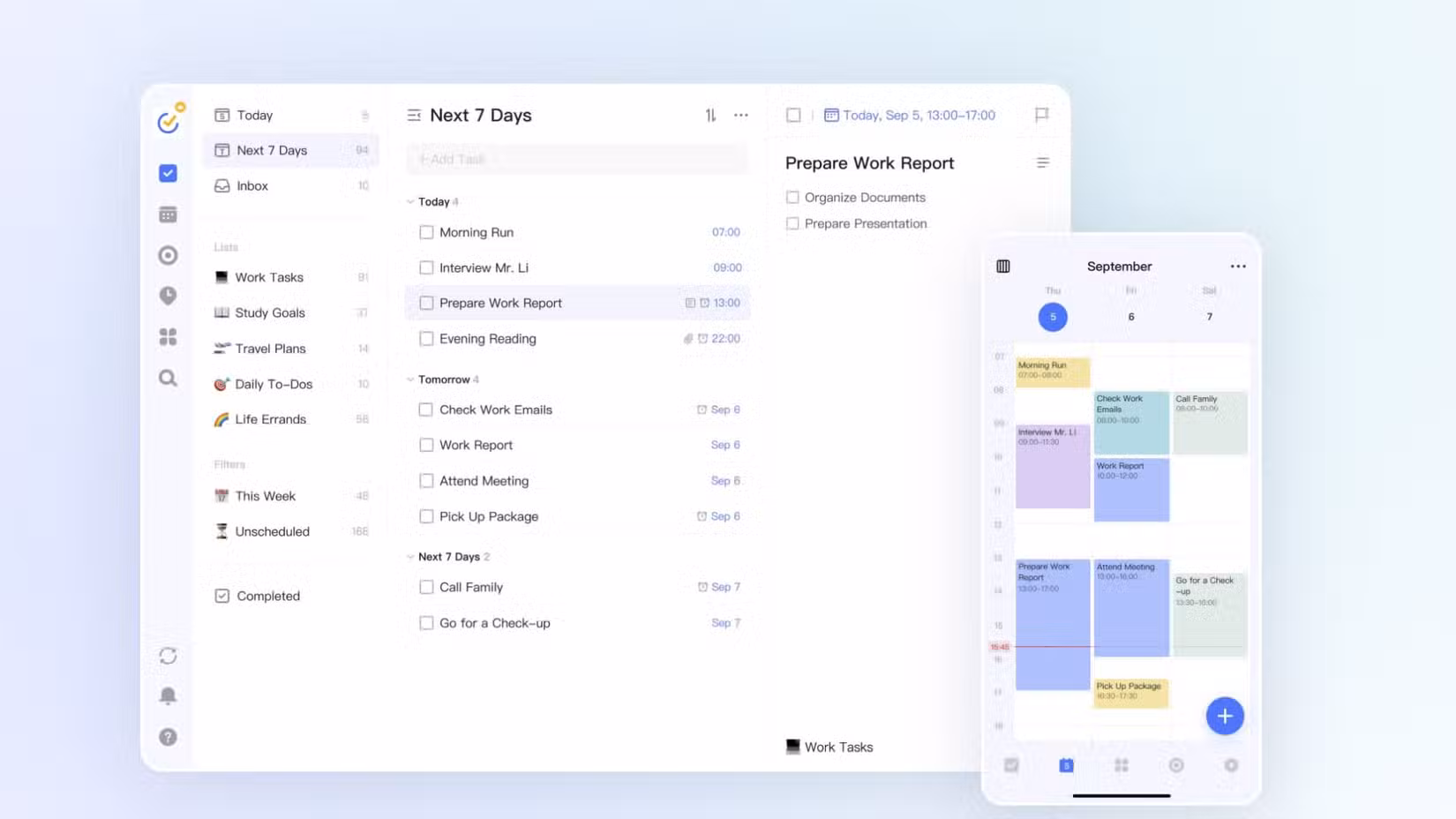 برنامه TickTick روی تلفن همراه و تبلت