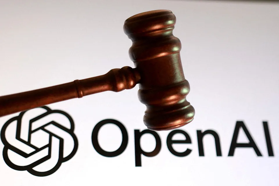 تصویری ترکیبی از نشان OpenAI و چکش قاضی؛ تصویرسازی رویترز، ۲۶ اوت ۲۰۲۵.